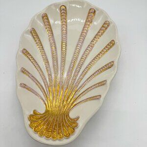 Marbro Mid-Century Modern Gold Gilt & White Sea Shell Dish 9 in. Made In Italy